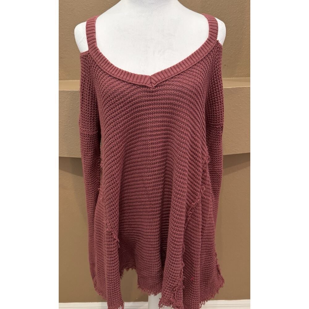 Free People Moonshine Cold Shoulder Waffle Knit Top Mauve Color Size M